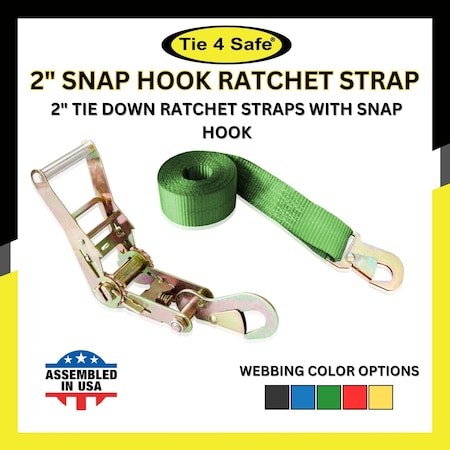 Tie 4 Safe 2" x 10' Ratchet Strap w/Snap Hook for Car Hauler Flatbed Trailer Wrecker Green, 4PK RT43-10-GR-C-4